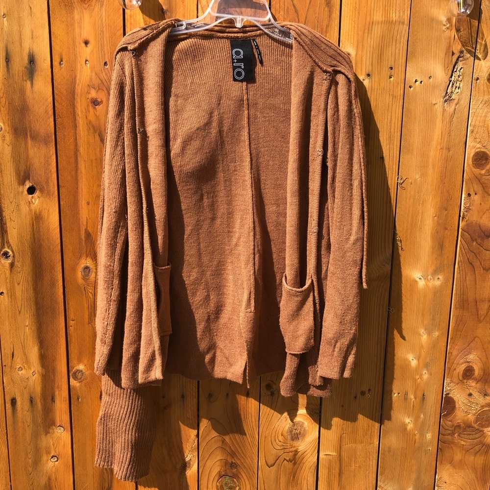 A+RO brown Long sleeved cardigan with built in scarf